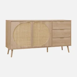 Anrichte mit Holzdekor und abgerundetem Rattan-Geflecht 150 cm
