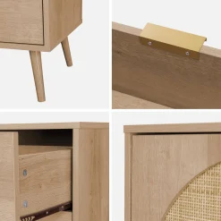 Anrichte mit Holzdekor und abgerundetem Rattan-Geflecht 150 cm