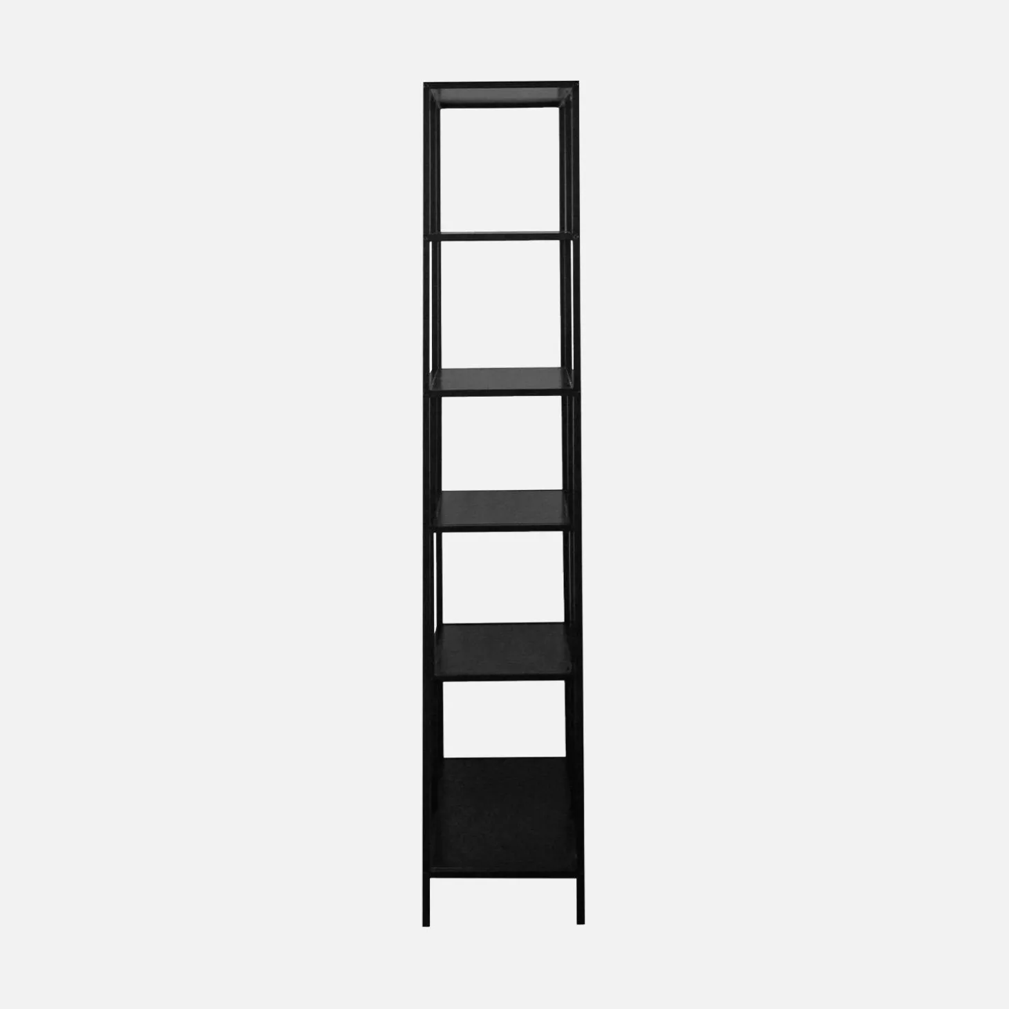 Asymmetrisches Bücherregal aus schwarzem Metall mit 6 Ebenen