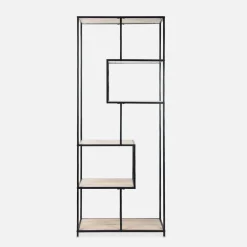 Asymmetrisches Regal aus Metall mit Holzdekor