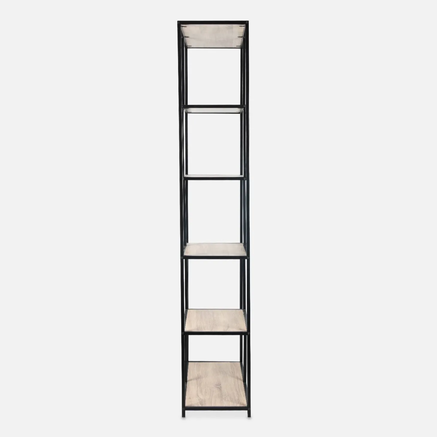 Asymmetrisches Regal aus Metall mit Holzdekor