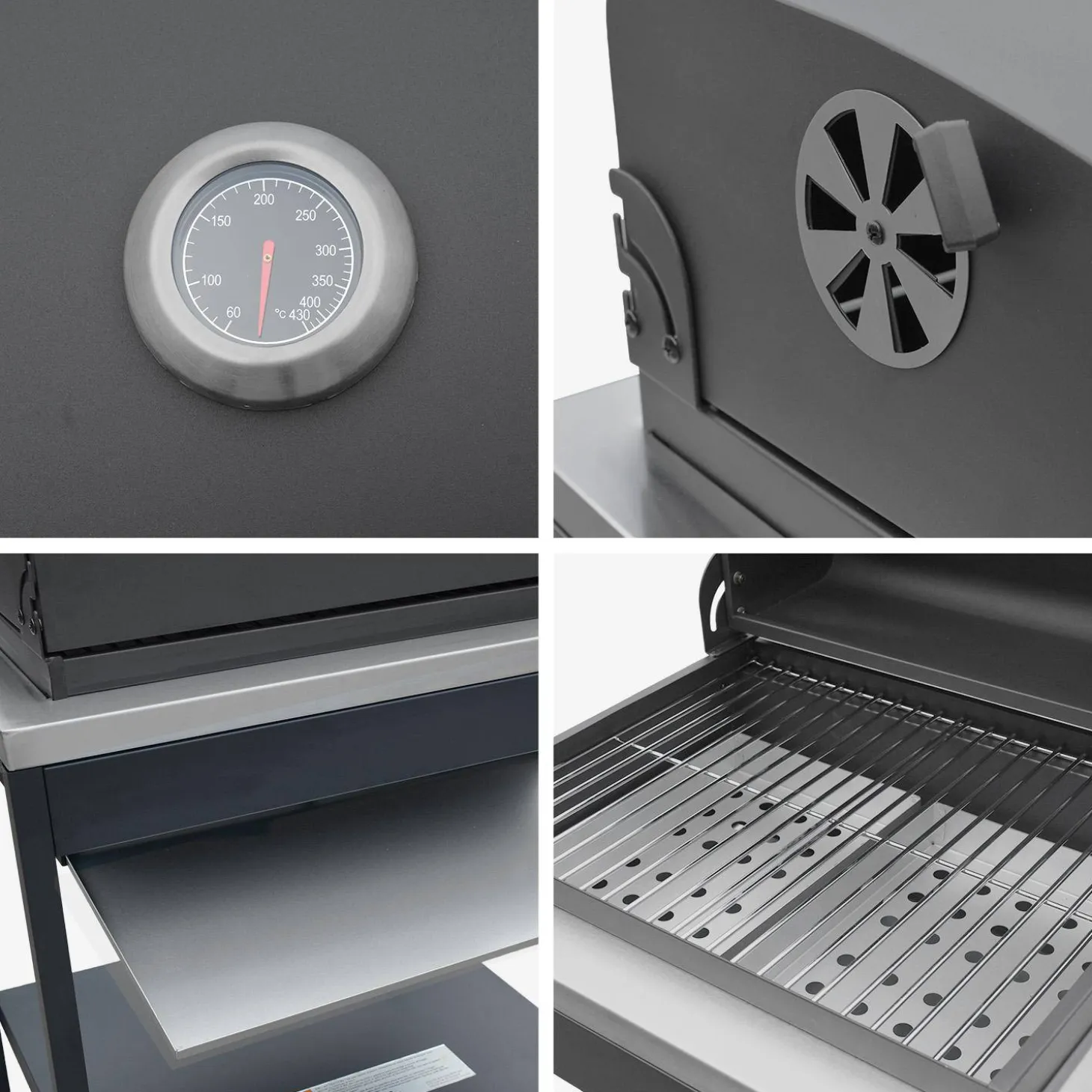 Außenküche aus Edelstahl mit Holzkohlegrill, Spüle und Regal, 3 Elemente