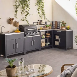 Außenküche 5 Elemente aus Stahl + Gasgrill 4 Brennern