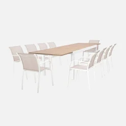 Ausziehbarer Gartentisch aus Aluminium + 10 Sessel