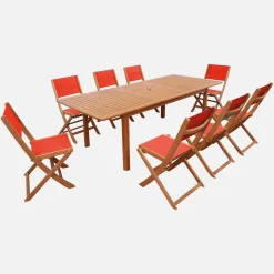 Ausziehbarer Gartentisch aus Eukalyptusholz + 8 Stühle