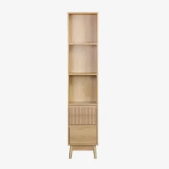 Badzimmerschrank schmal, Holzoptik, 3 Regale 2 Schubladen