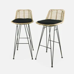2 Barhocker aus Rattan und Metall