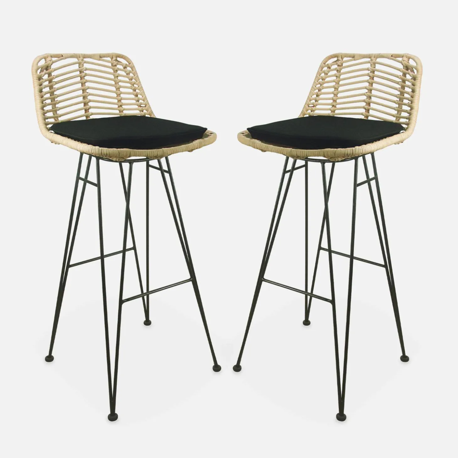 2 Barhocker aus Rattan und Metall