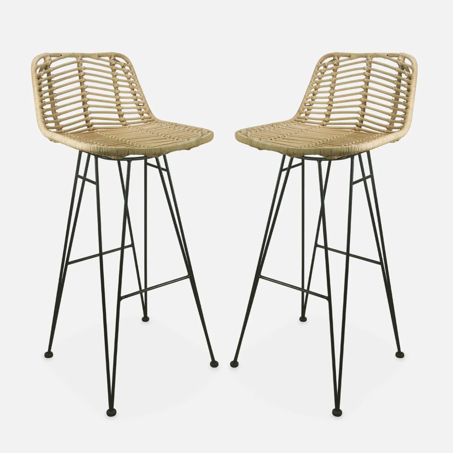 2 Barhocker aus Rattan und Metall