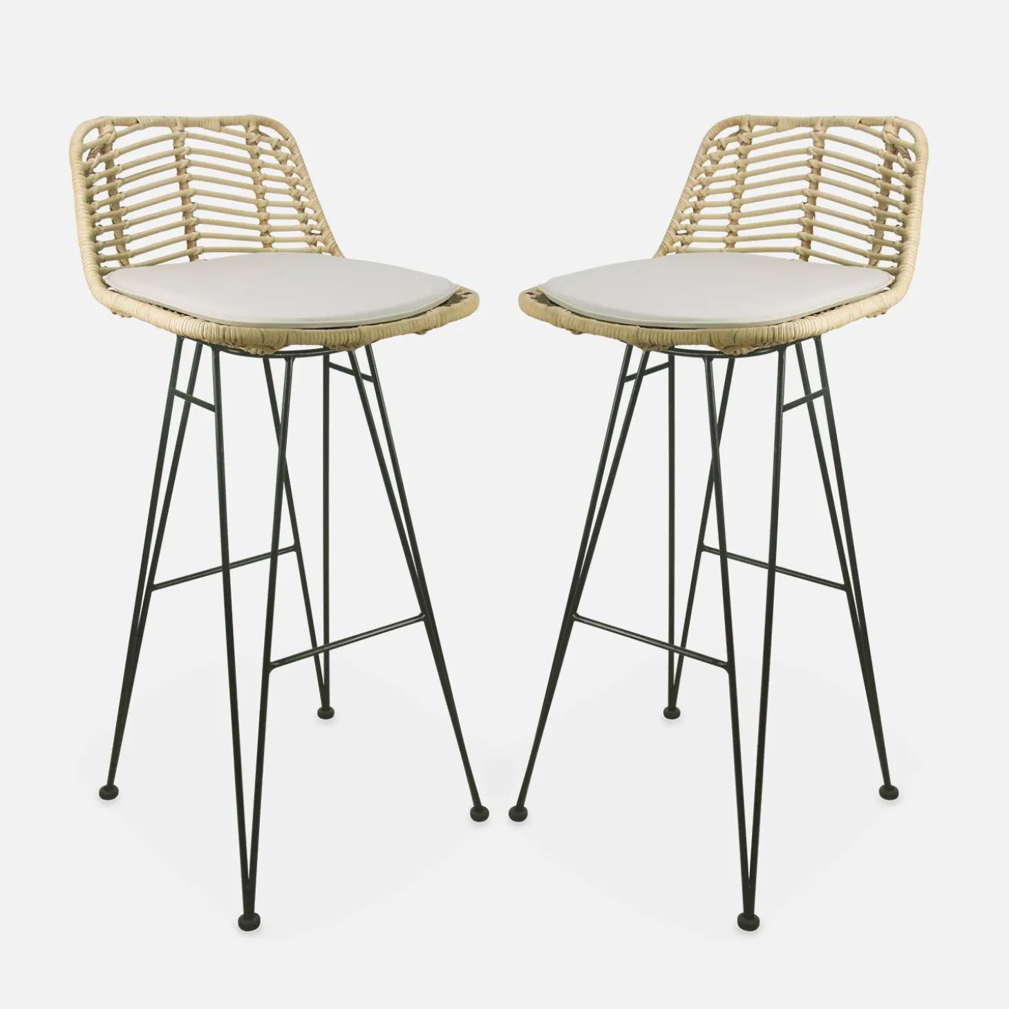 2 Barhocker aus Rattan und Metall