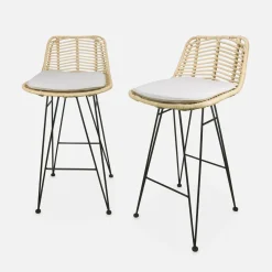 2 Barhocker Rattan und Metall, 67cm