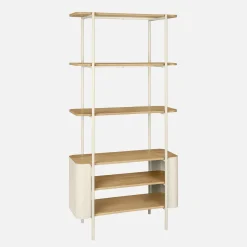 Bücherregal aus gebogenem Metall mit Holzdekor, 6 Ebenen