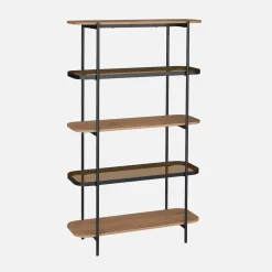 Bücherregal aus Glas, Holzdekor und Stahl mit 5 Ebenen