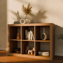 Bücherregal Holzoptik 2 Ebenen 6 Stauräume