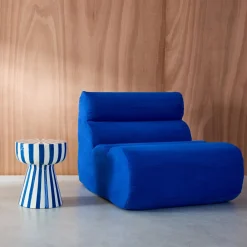 Beistelltisch, Nachttisch, emaillierter Stahl zweifarbige Streifen Ø 34 x H 41 cm