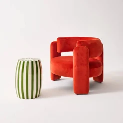 Beistelltisch, Sofaende, Nachttisch aus emailliertem Stahl, zweifarbige Streifen Ø 35 x H 46 cm