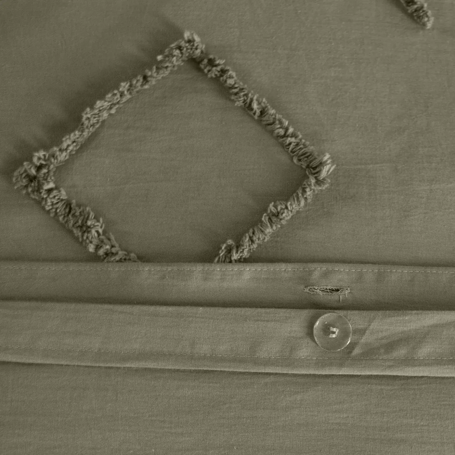 Bettwäsche-Set aus vorgewaschener Baumwolle mit getufteten ethnischen Mustern, 2 Personen, grün