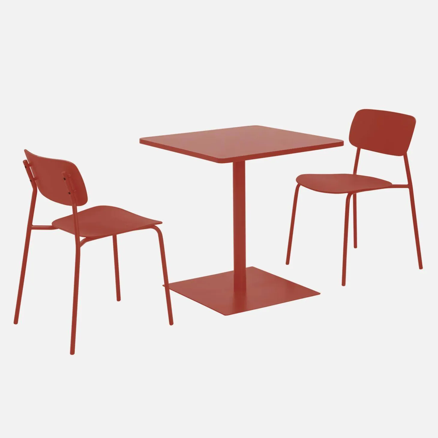 Bistro-Gartentisch quadratisch aus Stahl + 2 Stühle