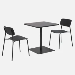 Bistro-Gartentisch quadratisch aus Stahl + 2 Stühle