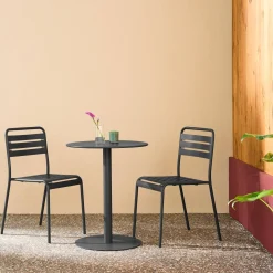 Bistro-Gartentisch rund aus Stahl + 2 Stühle