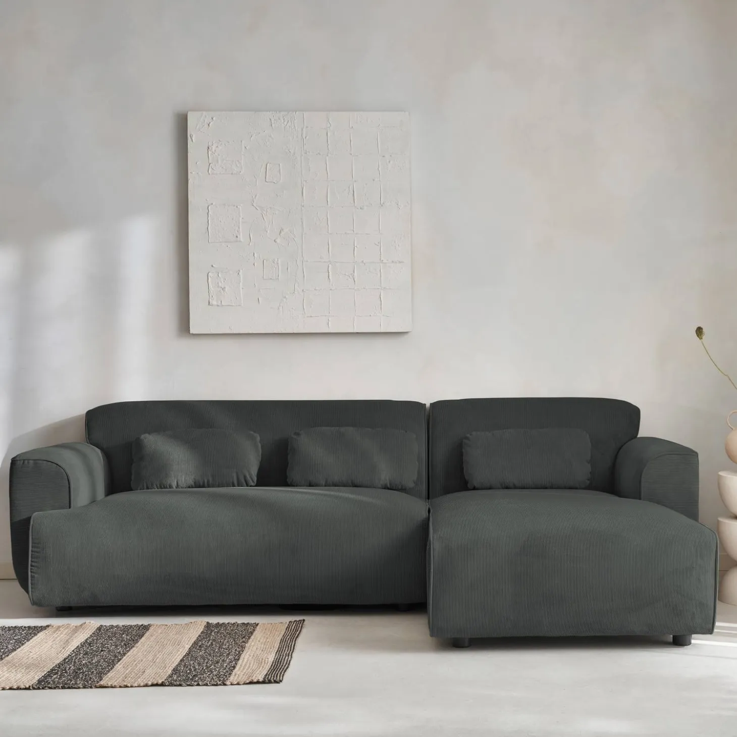 Ecksofa aus Cord, 2-3 Sitzer, Recamiere rechts