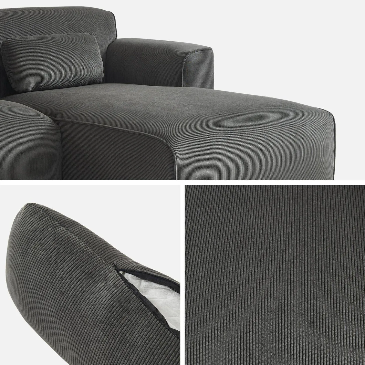 Ecksofa aus Cord, 2-3 Sitzer, Recamiere rechts