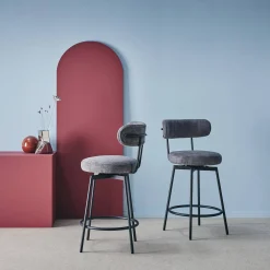 2er-Set Barhocker mit drehbarem Sitz aus Metall mit Stoffbezug