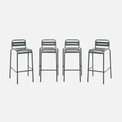 4er-Set Garten-Barhocker mit Lehne aus Stahl
