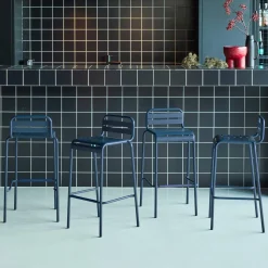 4er-Set Garten-Barhocker mit Lehne aus Stahl