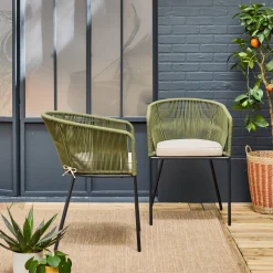 2er-Set Gartensessel aus verzinktem Stahl mit Seilbespannung