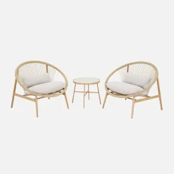 2er-Set Gartensessel mit Tisch, aus Stahl und Rattan