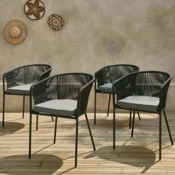 4er Set Gartensessel verzinkter Stahl mit Bespannung