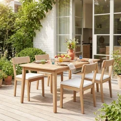 4er-Set Gartenstühle aus Akazienholz und Seil