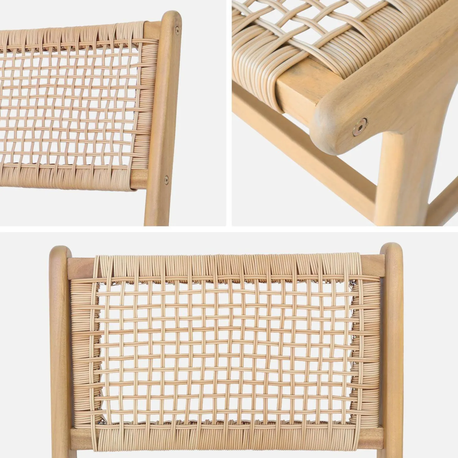 4er-Set Gartenstühle aus Holz mit Geflecht