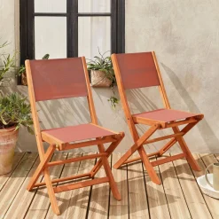 2er Set Gartenstühle Klappstühle, Holz und Textilene