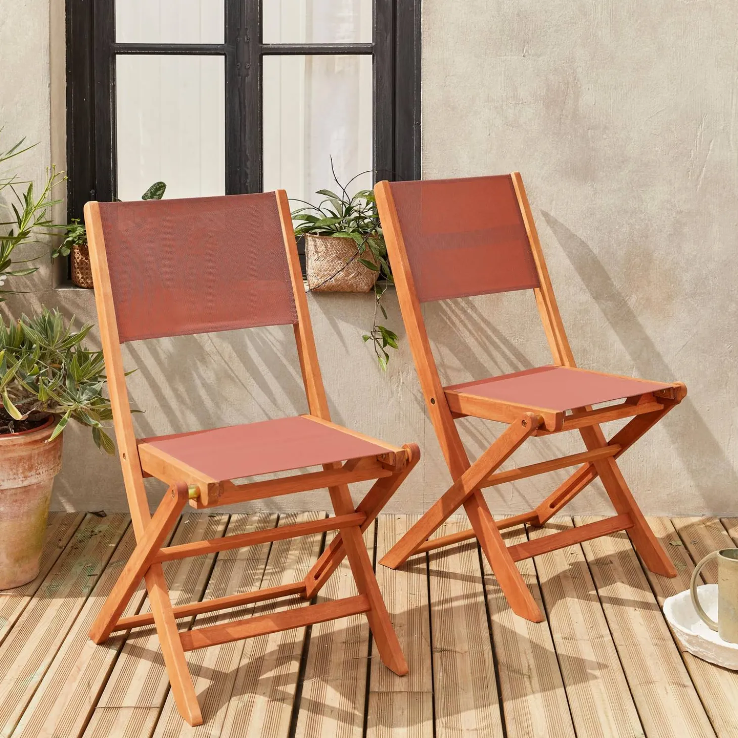 2er Set Gartenstühle Klappstühle, Holz und Textilene