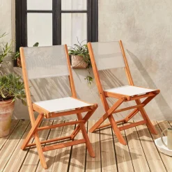 2er Set Gartenstühle Klappstühle, Holz und Textilene