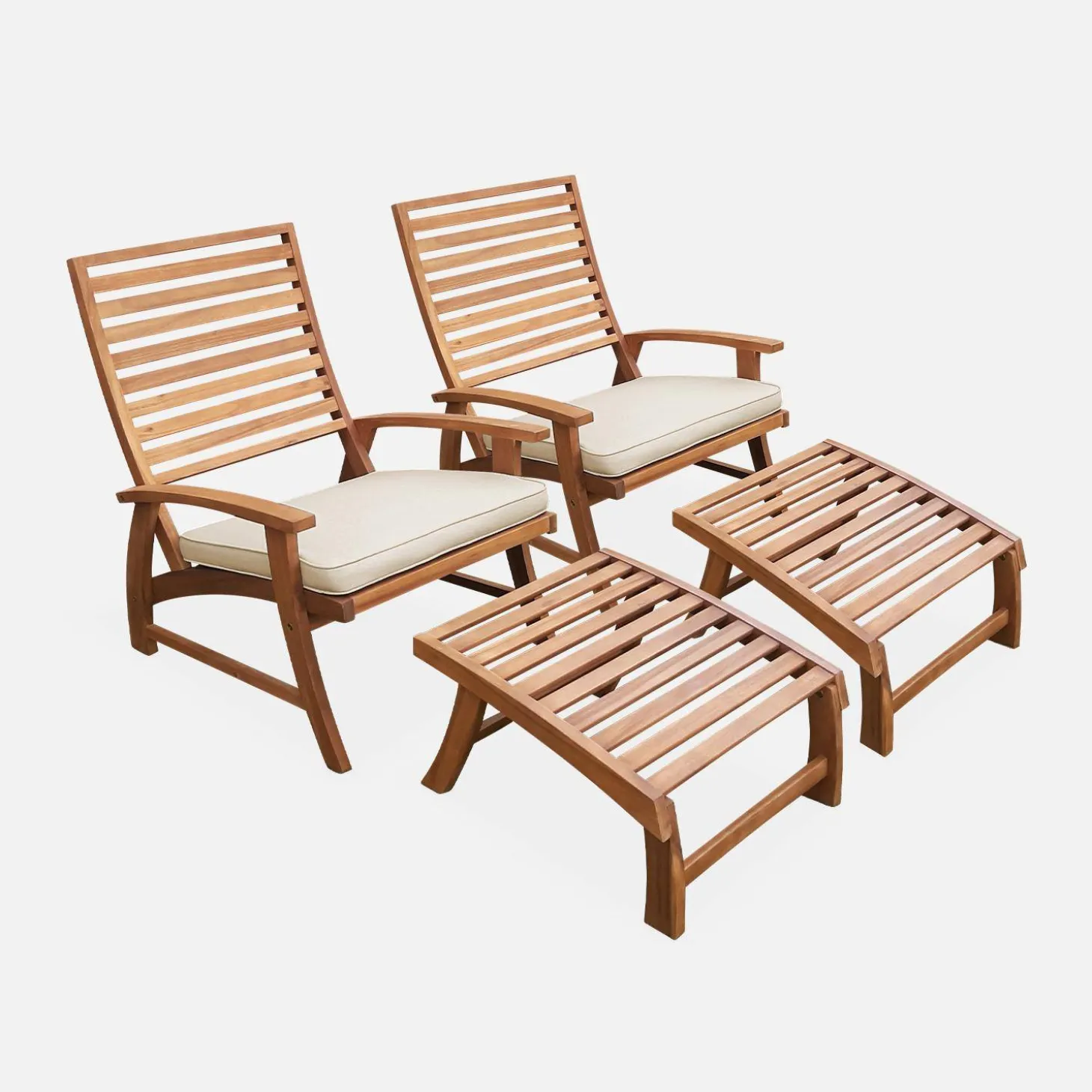 2er Set Gartenstühle mit Fußstütze