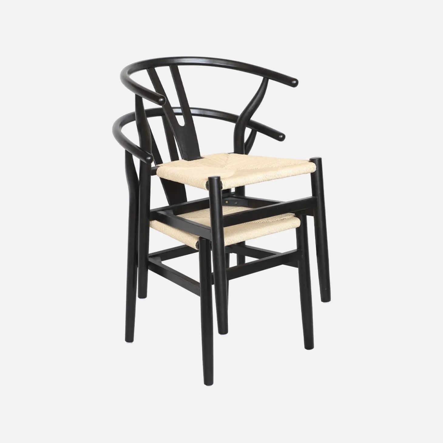 2er-Set Holzstühle mit Sitzfläche aus Seilbespannung