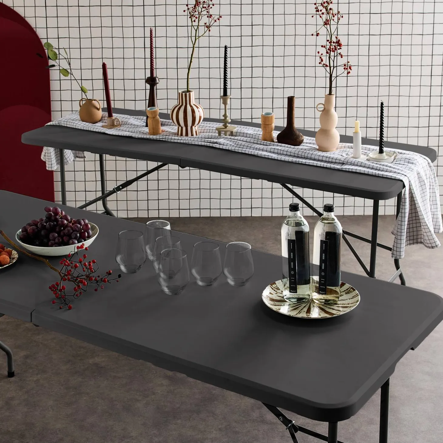 2er-Set klappbare Partytische aus Kunststoff 180 cm
