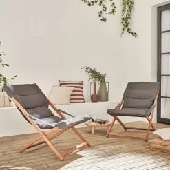2er Set Liegestühle aus Holz, klappbar, gepolsterte Sitzfläche