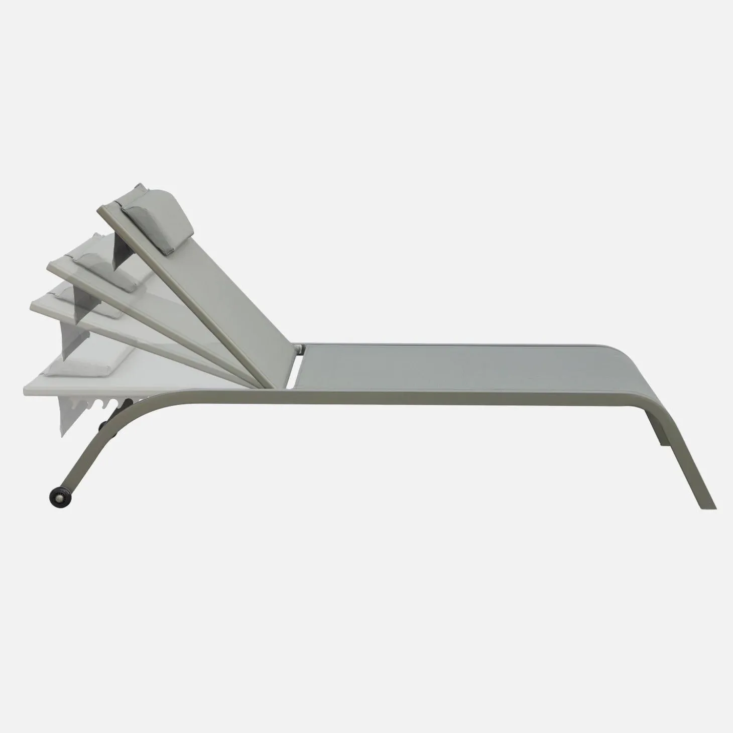 2er-Set Liegestühle aus Stahl mit mehreren Positionen, Kissen und Rollen