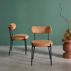 2er-Set Metallstühle mit Chenille-Bezug