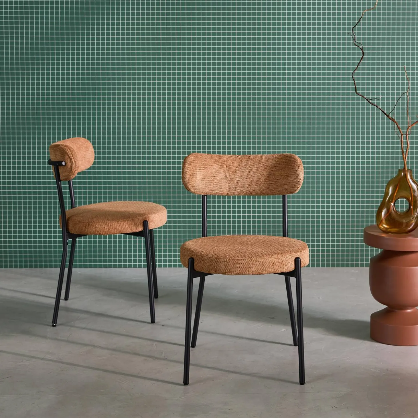 2er-Set Metallstühle mit Chenille-Bezug