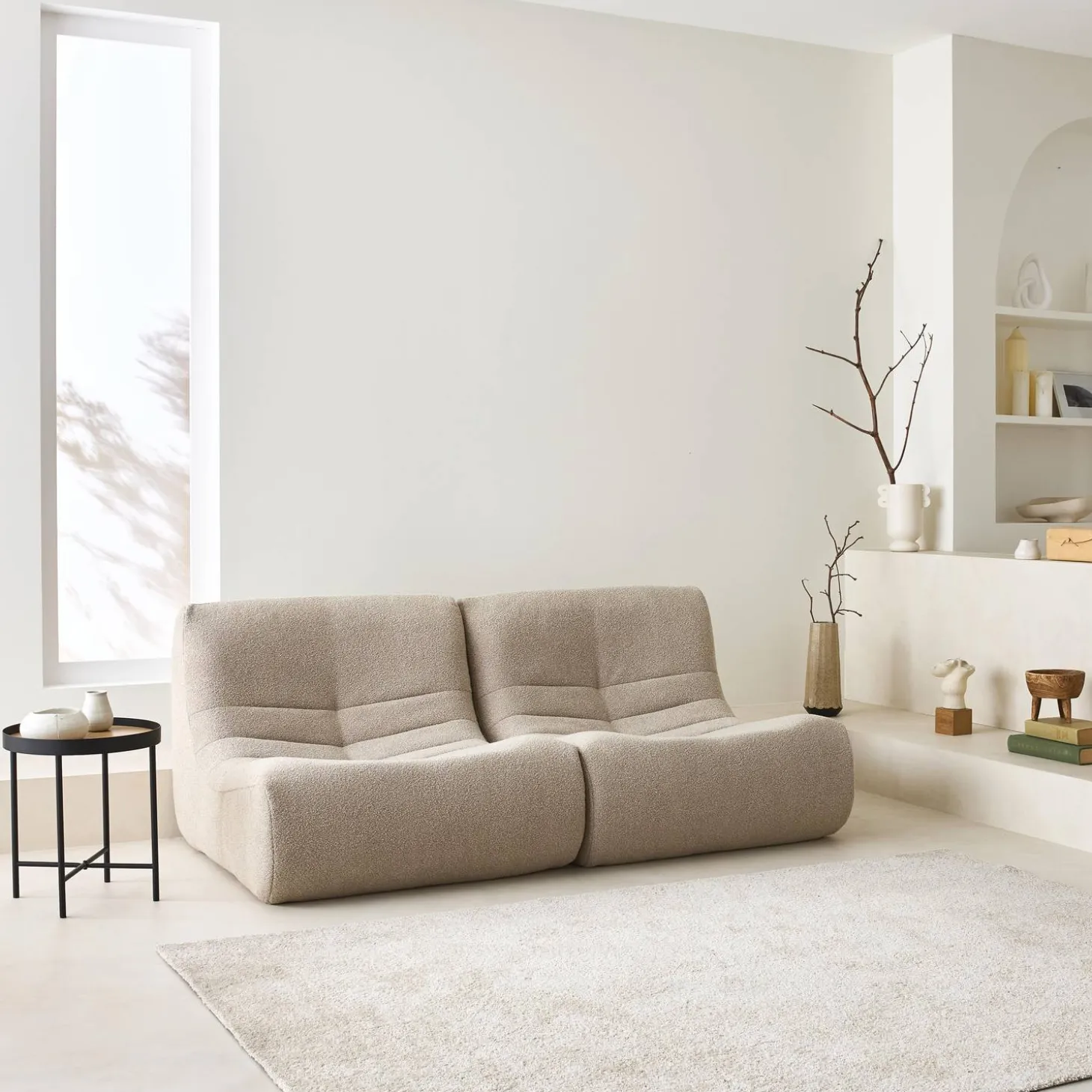 2er-Set modulare 1-Sitzer Sessel mit strukturiertem Bouclé-Bezug