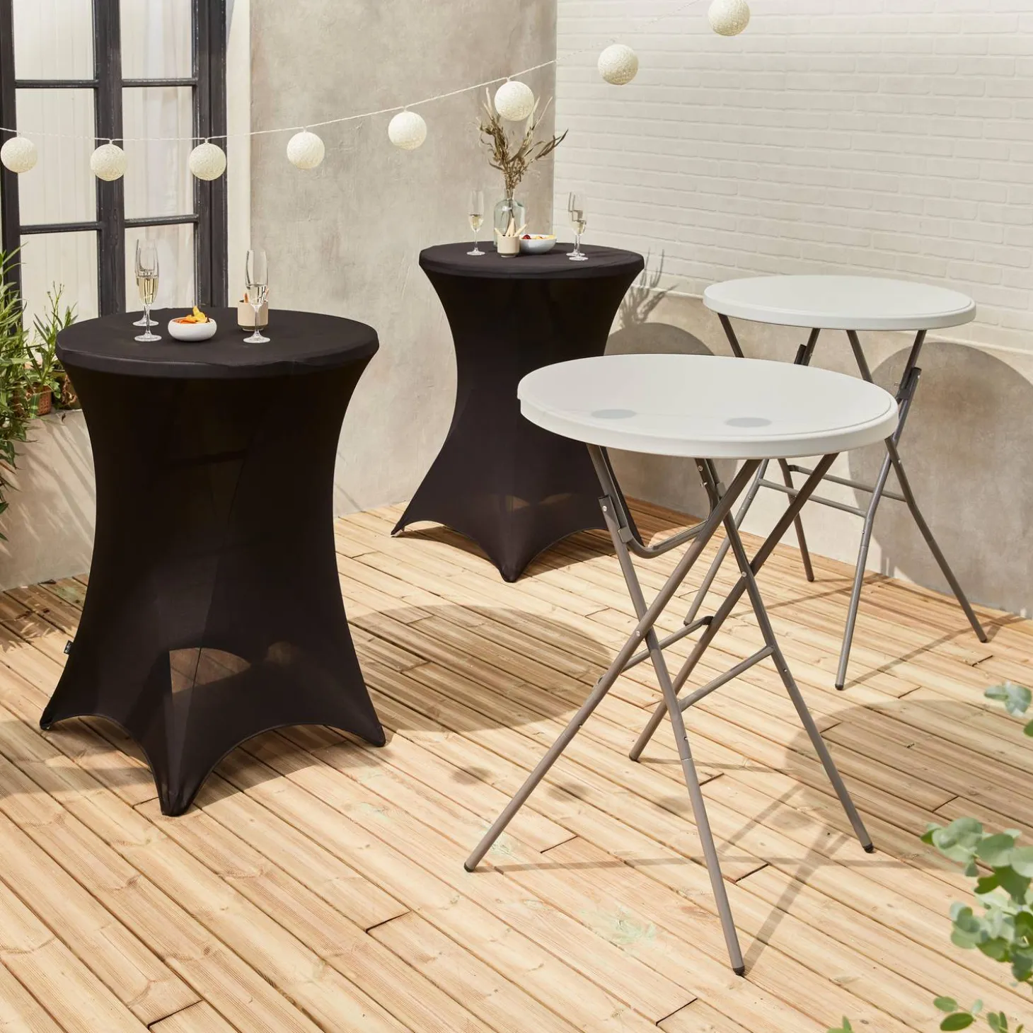 2er Set Party Stehtische + 2 Hussen