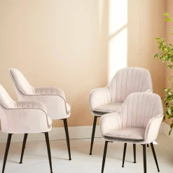 4er-Set Samt-Sessel mit Metallbeinen