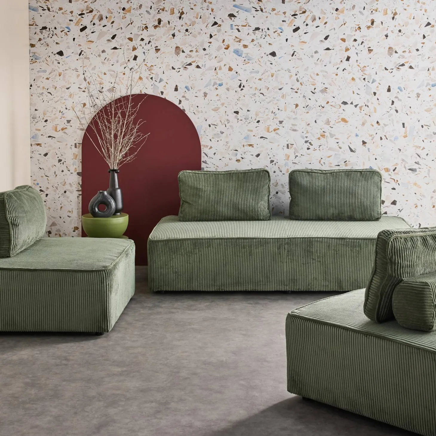 2er-Set Sessel und 2-Sitzer Sofa mit Cordbezug