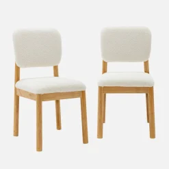 2er-Set skandinavische Stühle aus Hevea-Holz mit Bouclé-Bezug