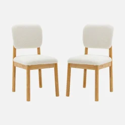 2er-Set skandinavische Stühle aus Hevea-Holz mit Bouclé-Bezug